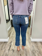 Load image into Gallery viewer, Mid Rise Fray Medium Wash Straight Leg Denim