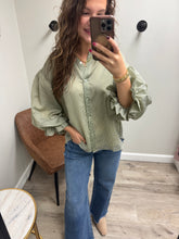 Load image into Gallery viewer, Blair Green Pinstripe Blouse