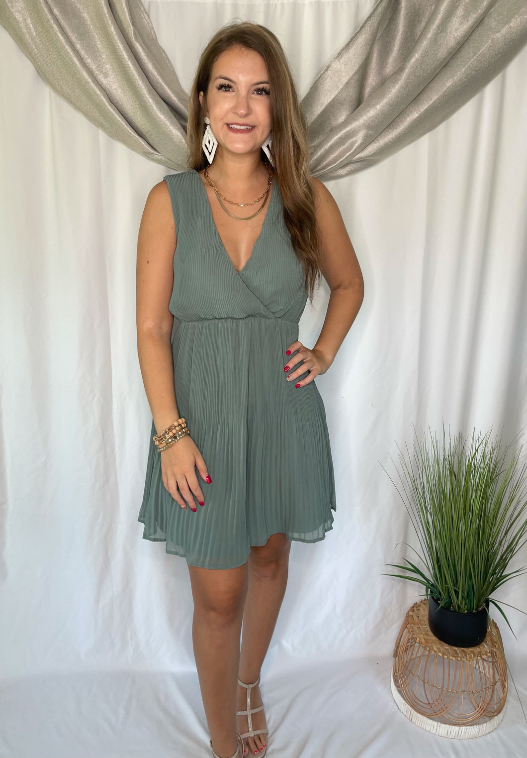 Molly Sage V-Neck Dress