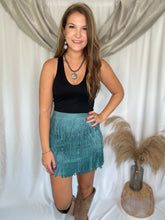 Load image into Gallery viewer, Brooklyn Teal Fringe Skirt