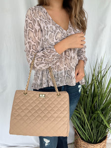 Kelly Taupe Quilted Handbag