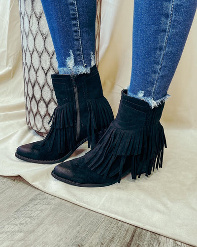 Paisley Jane Black Fringe Booties